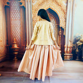 Full flare long frock with banaras over coat
